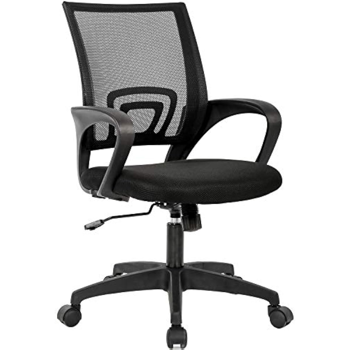 BestOffice | Ergonomic Office Chair | Mid-Back Swivel Desk Chair | Breathable Backrest & Lumbar Support | Adjustable Height | Sponge Seat | Rolling Wheels | Black | for Adults & Women