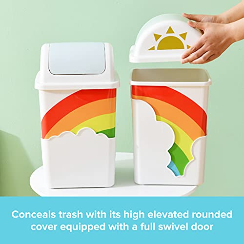 Rainbow Trash Can I Waste Basket for Kids Room - Swing Top Trash Can with Lid - Spill Proof Garbage Can for School & Daycare - For Baby Nursery and Rainbow Themed Room Rainbow Newborn Gift