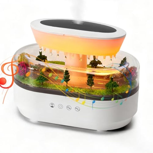 Rain Cloud Humidifier Diffuser with White Noise Rain Sounds, 7-Color Lights & Water Drip Micro-Landscape, 250mL Large Tank, Silent Auto-Off for Bedroom Sleep, Office Relaxation