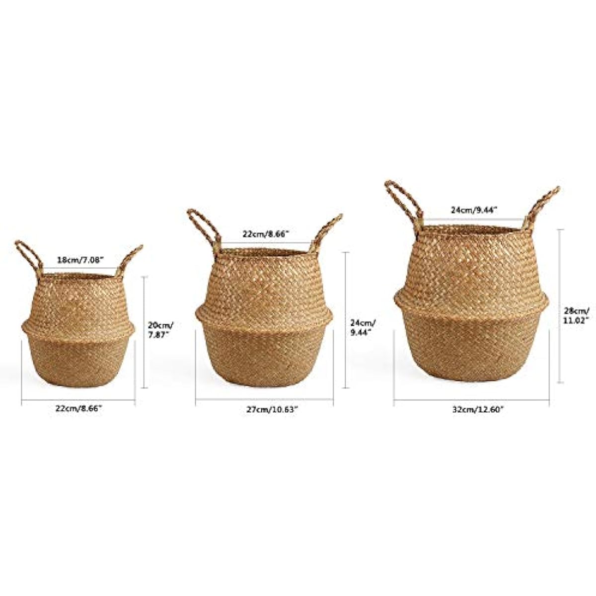 Woven Seagrass Belly Basket for Storage, Plant Pot, Laundry, Picnic and Grocery Basket with Handle (Large, Original)