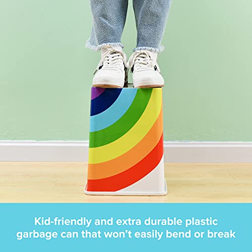 Rainbow Trash Can I Waste Basket for Kids Room - Swing Top Trash Can with Lid - Spill Proof Garbage Can for School & Daycare - For Baby Nursery and Rainbow Themed Room Rainbow Newborn Gift