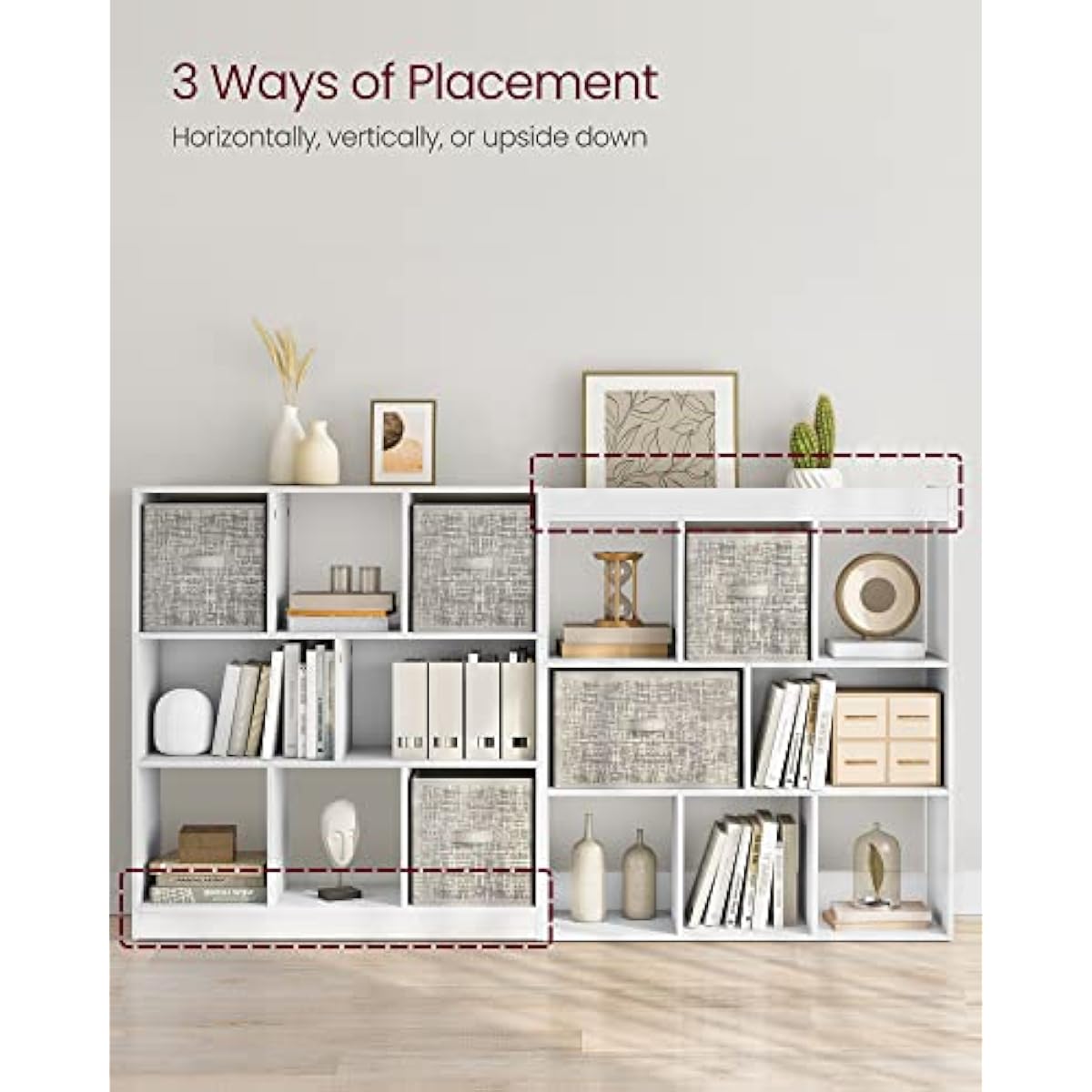 VASAGLE Bookcase, Bookshelf, Freestanding Storage Unit, 8 Open Compartments, Used Horizontally, Vertically, Upside Down, 11 x 35.4 x 39.4 Inches, for Living Room, Study, Office, Cloud White ULBC55WT