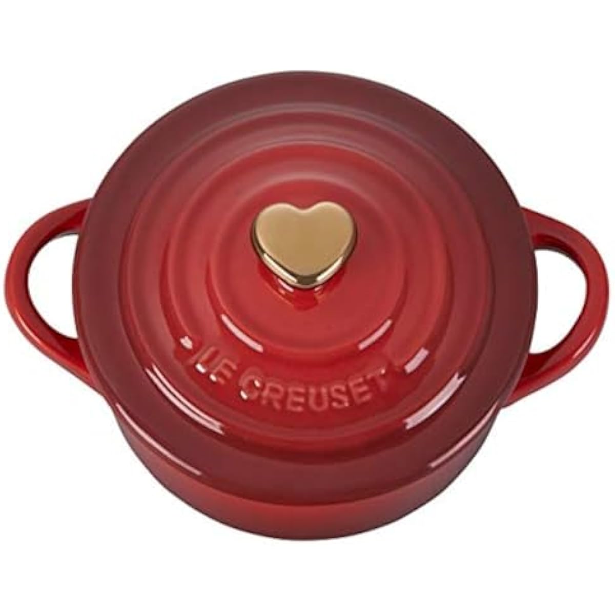 Le Creuset Stoneware Mini Round Cocotte, 8oz., Cerise with Gold Heart Knob
