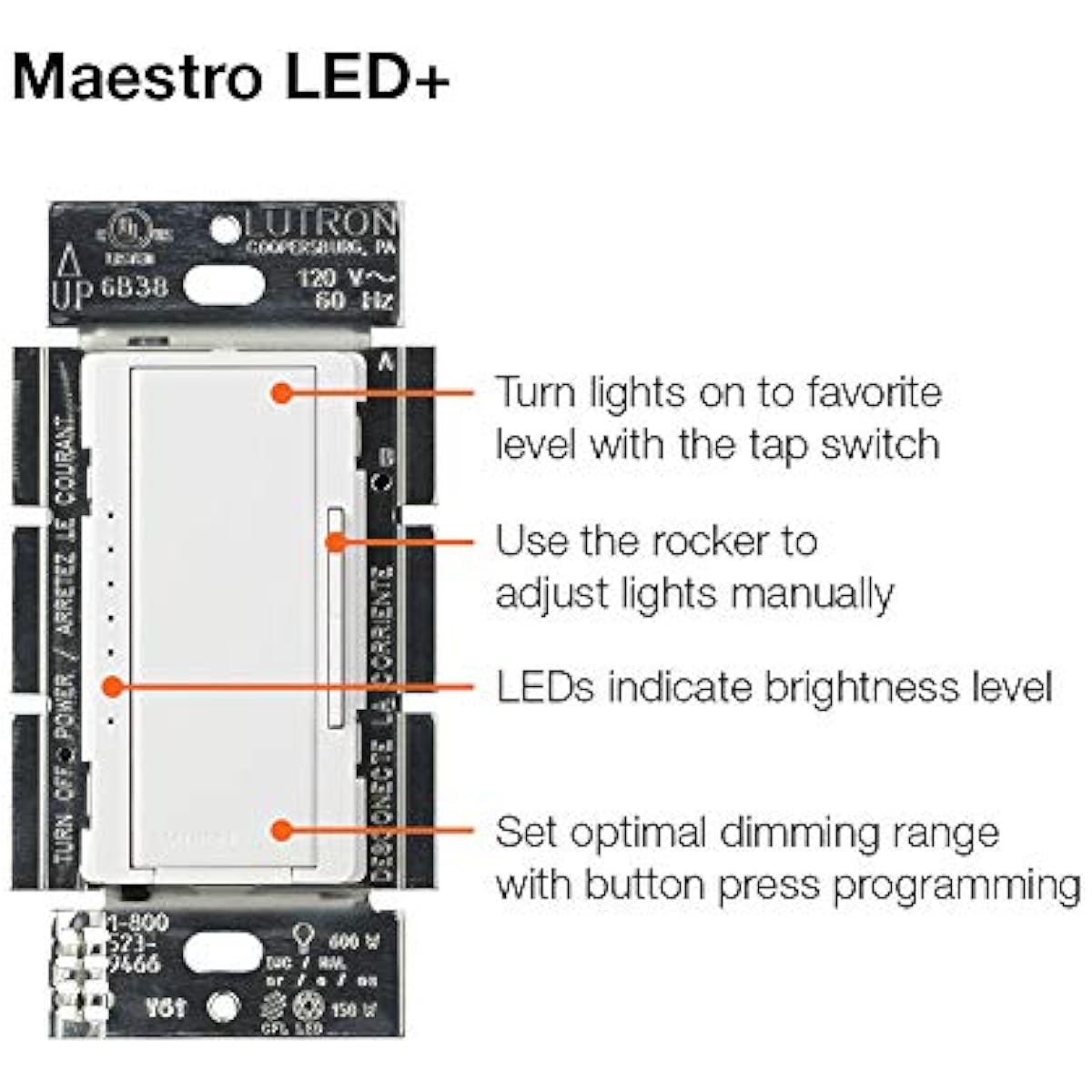 Lutron Maestro Dimmer Switch LED+ Digital Dimmer Kit for Dimmable LED, Halogen, and Incandescent Bulbs, 150-Watt, Multi-Location, MACL-153M-RHW-WH, White
