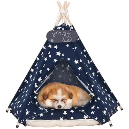 Pet Teepee Tent for Dogs & Cats Dog Bed with Thick Cushion Puppies Play House Removable and Washable