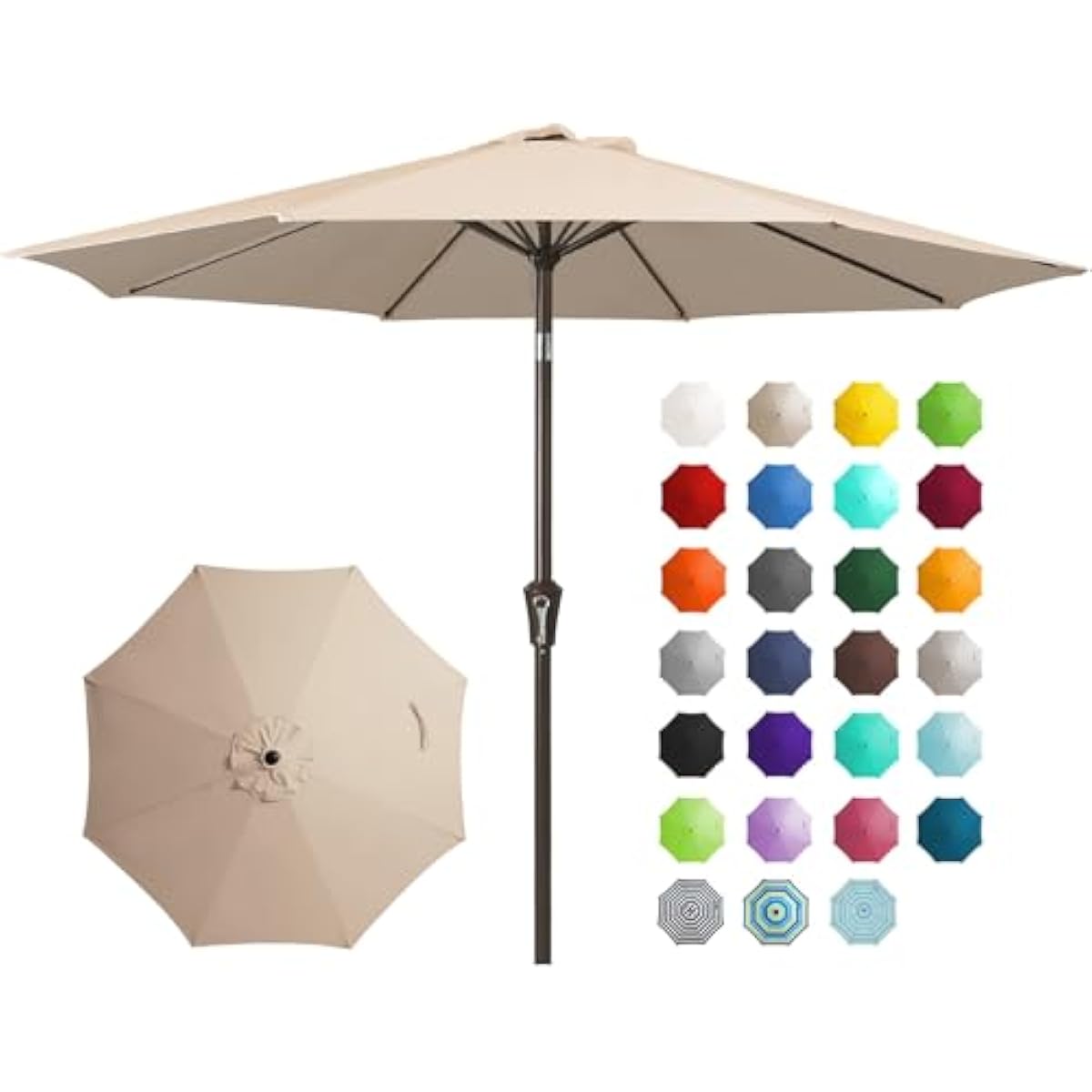 JEAREY 9FT Outdoor Patio Umbrella Outdoor Table Umbrella with Push Button Tilt and Crank, Market Umbrella 8 Sturdy Ribs UV Protection Waterproof for Garden, Deck, Backyard, Pool (Beige)