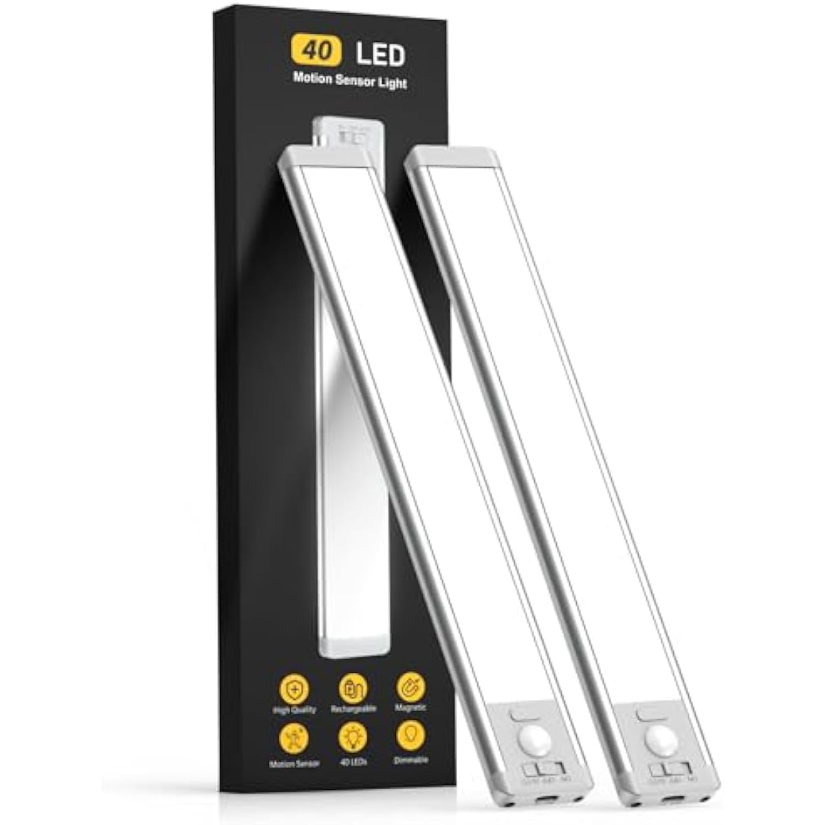 10inch Under Cabinet Lighting, 2 Pack Rechargeable Motion Sensor Light Indoor, 5 Levels Dimmable Magnetic Closet Lights, Wireless Under Counter Lights for Kitchen, Stairs