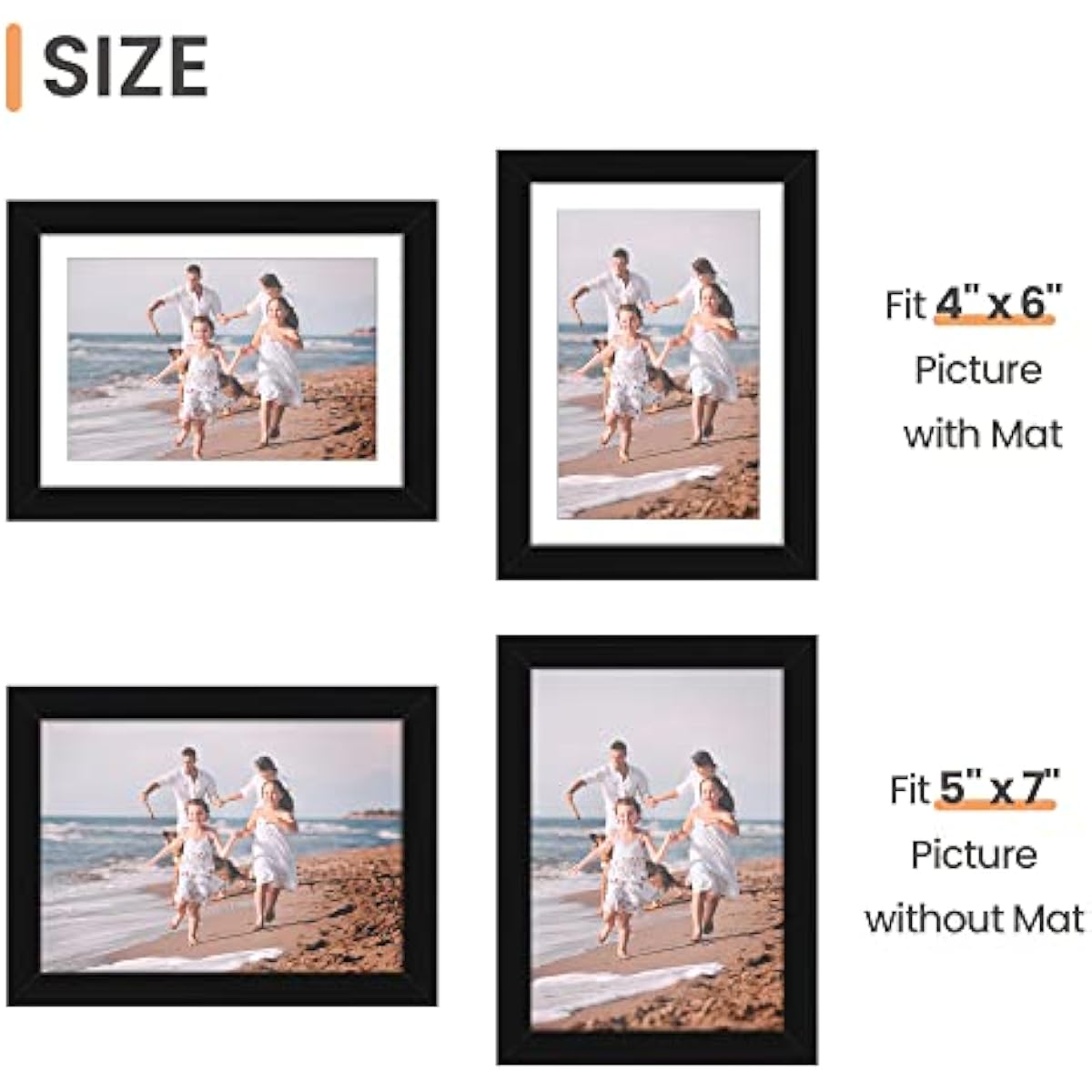 upsimples 5x7 Picture Frame Set of 10, Display Pictures 4x6 with Mat or 5x7 Without, Multi Photo Frames Collage for Wall or Tabletop Display, Black