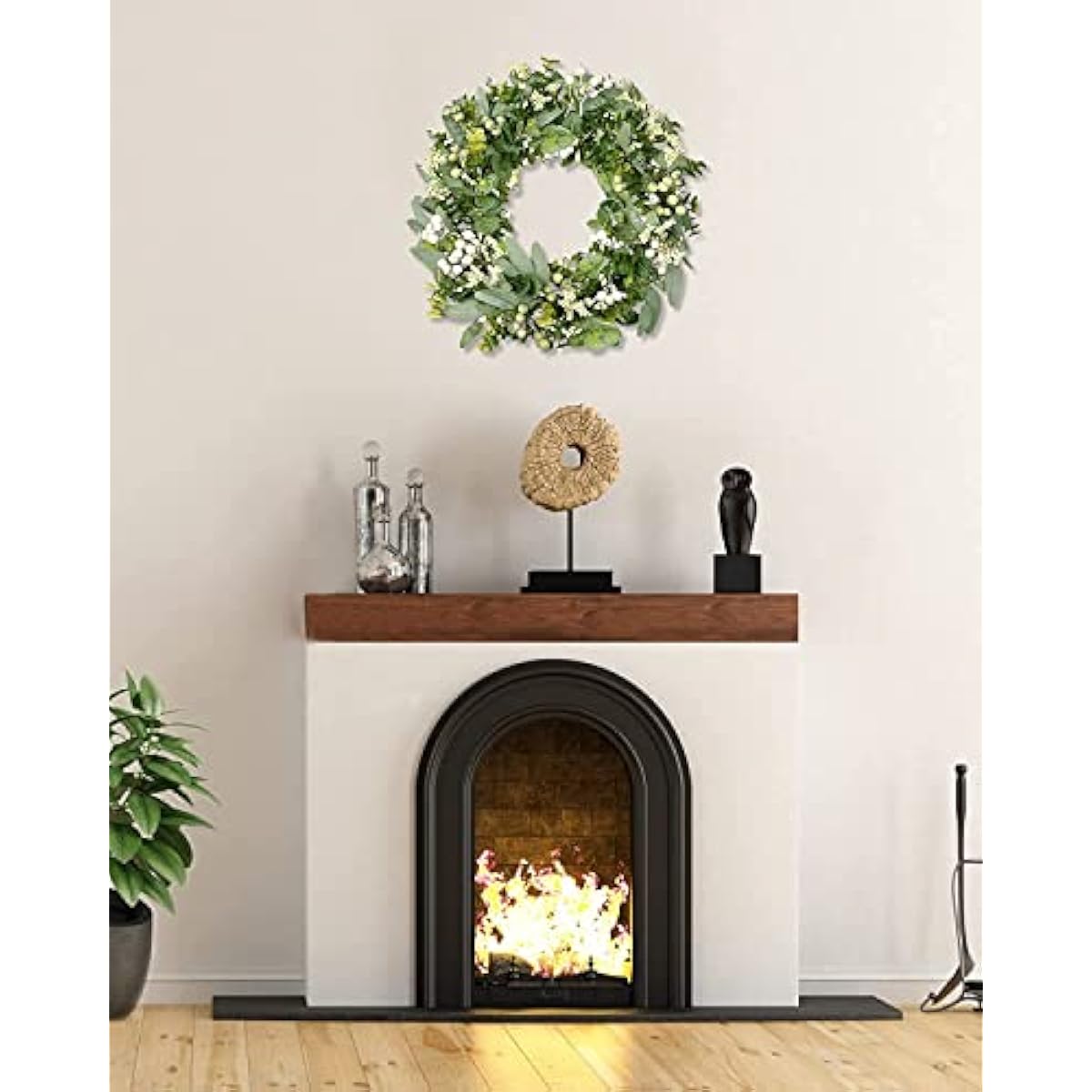 Vlorart Artificial Spring Summer Christmas Greenery Wreaths for Front Door Green Eucalyptus Leaf Wreath Decor Boxwood with Big Berries for Farmhouse Outside Year Round