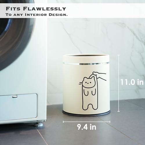 Juju Cat Trash Can - Cat Decor Garbage Can - Small Waste Basket for Bedroom - Garbage Bin Trashcan - Wastebasket Dustbin Trash Cans - 3.3 Gallon / 12.5 Liter (Hey)