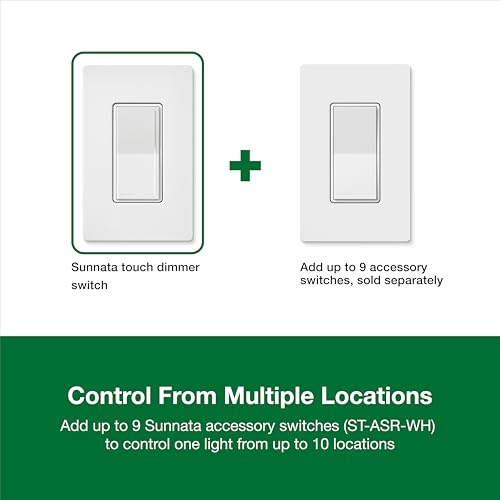 Lutron Sunnata Touch Dimmer Light Switch with Wallplate, LED+ Advanced Technology for LED and Incandescent, 3 Way/Multi Location, STCL-153MW-WH, White