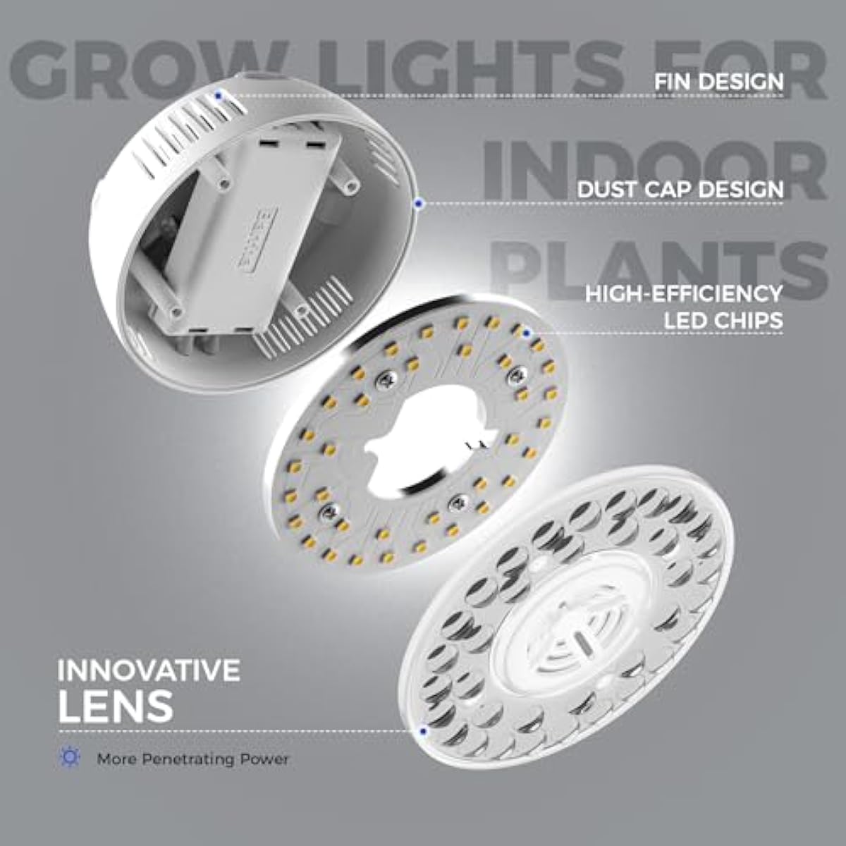Barrina Orbgrow OG09 Puck Grow Light, 5000K 18W(2 x 9W, 270 Watt Equiv), Full Spectrum Plant Light for Indoor Plants, Magnetic & Linkable with Timer, 5 Levels Dimmable for Plant Shelf, 2 Packs