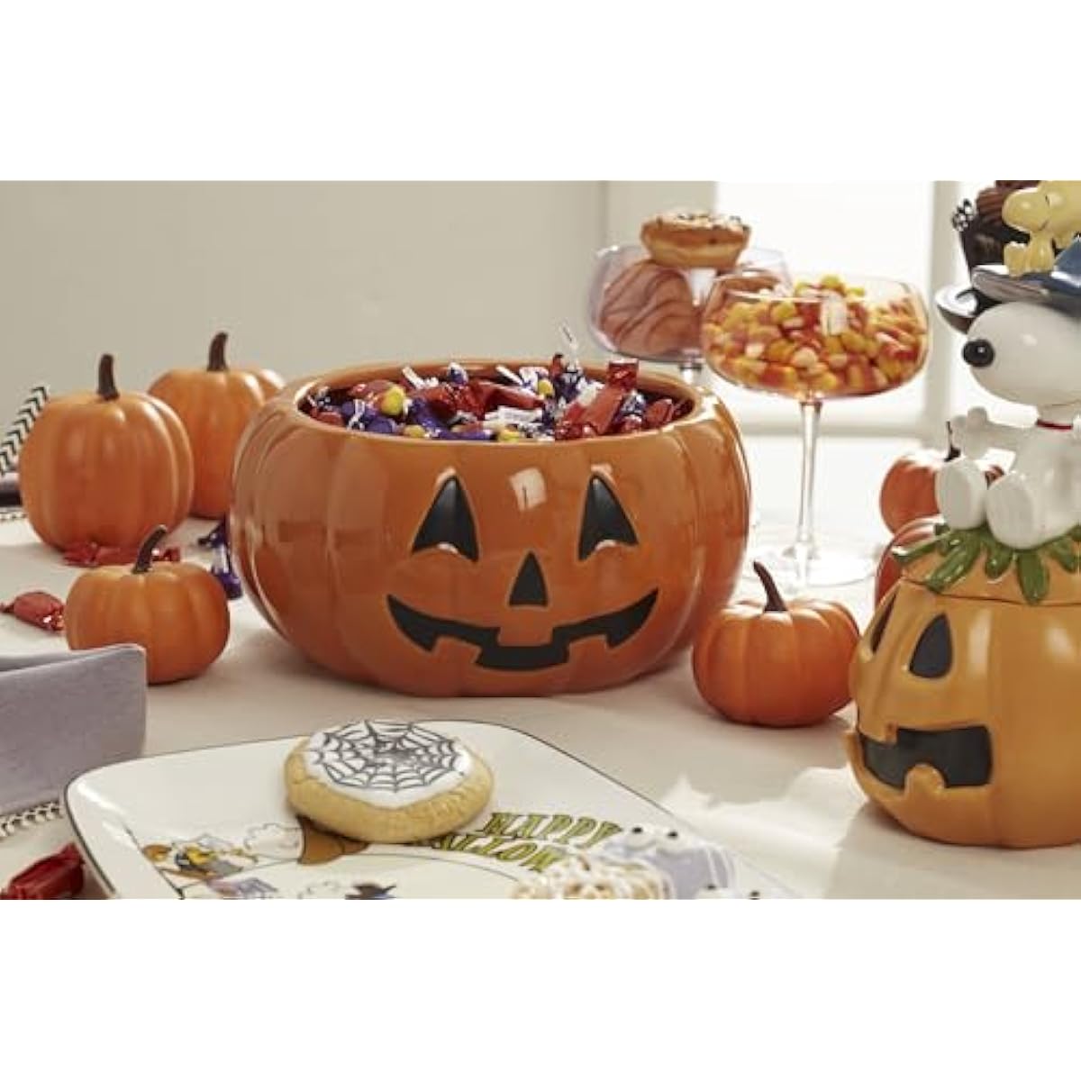 Lenox Dinnerware Set, The Great Pumpkin Accent Plates, Assorted, Set of 4 Porcelain Plates, Halloween Plates, Hand Wash Only, Spooky Salad and Pasta Plate, Halloween Table Decorations (4 Pieces)