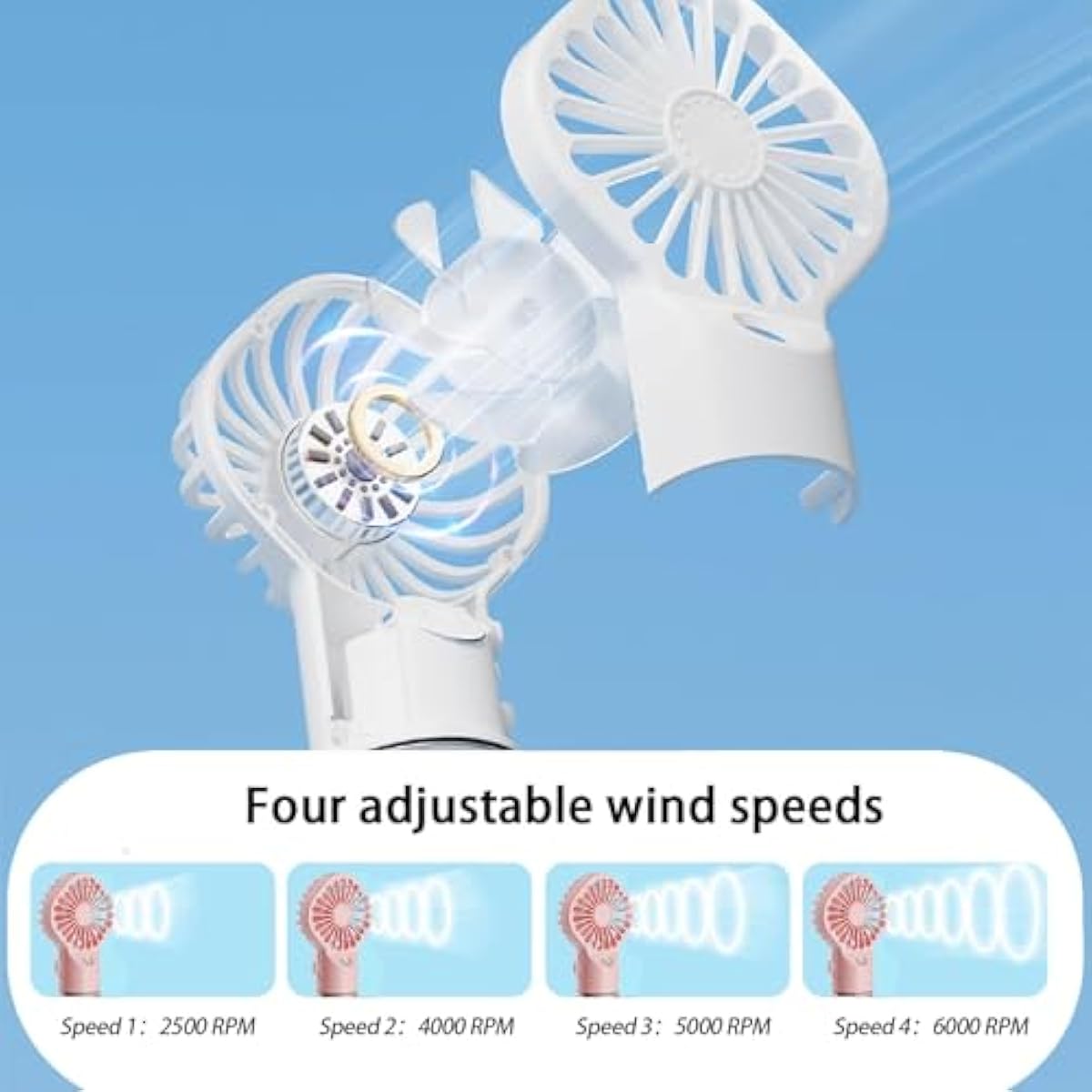 3 Pack Misting Fan Portable - Handheld Mini Rechargeable with 4 Speeds & Water Mist - Ideal for Travel, Camping, Outdoor, Home, Office, Makeup,Commute