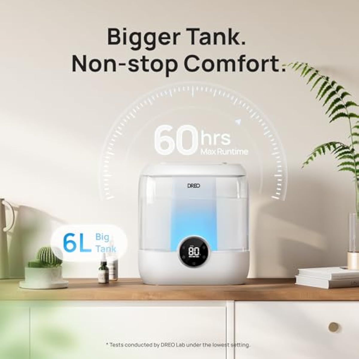 DREO Humidifiers for Bedroom, 6L Easy to Fill & Clean, 60H Runtime for Large room, 28 dB Quiet Cool Mist Air Humidifier for Plant, Baby Nursery, Home, Indoor, Night Light, Precise Humidity Control
