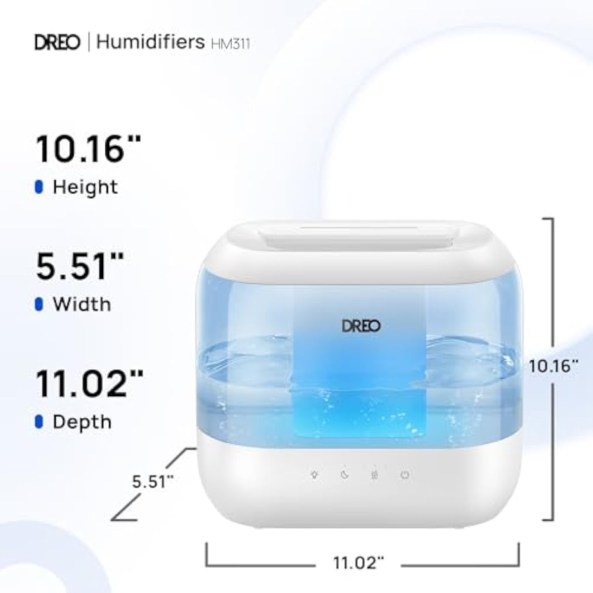 Dreo Humidifiers for Bedroom, 4L Top Fill for Large Room, 36H Runtime, 28 dB Quiet Supersized Cool Mist Air Humidifier for Baby Nursery, Plants, Indoor, Night Light, Easy to Clean & Fill, Blue