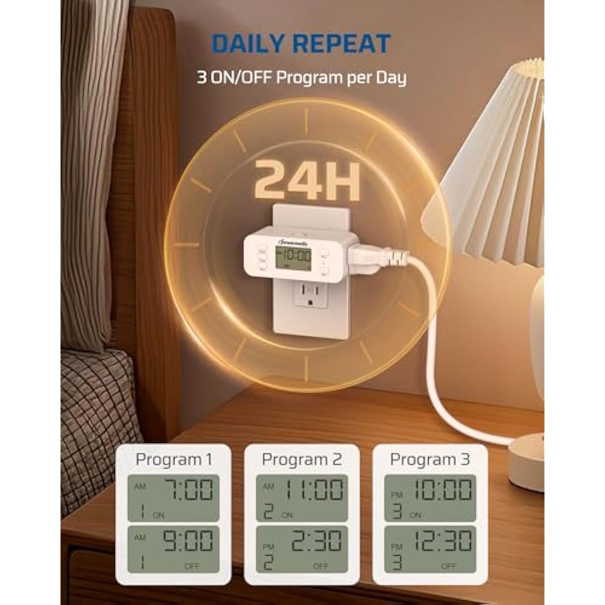 DEWENWILS 24 Hour Programmable Digital Timer Outlet, 2 Pack Timers for Electrical Outlets, Indoor Light Timers for Lamp Fan Aquarium, 2 Grounded Outlet, 125V/15A Resistive/1000W Tungsten, 3 Prong