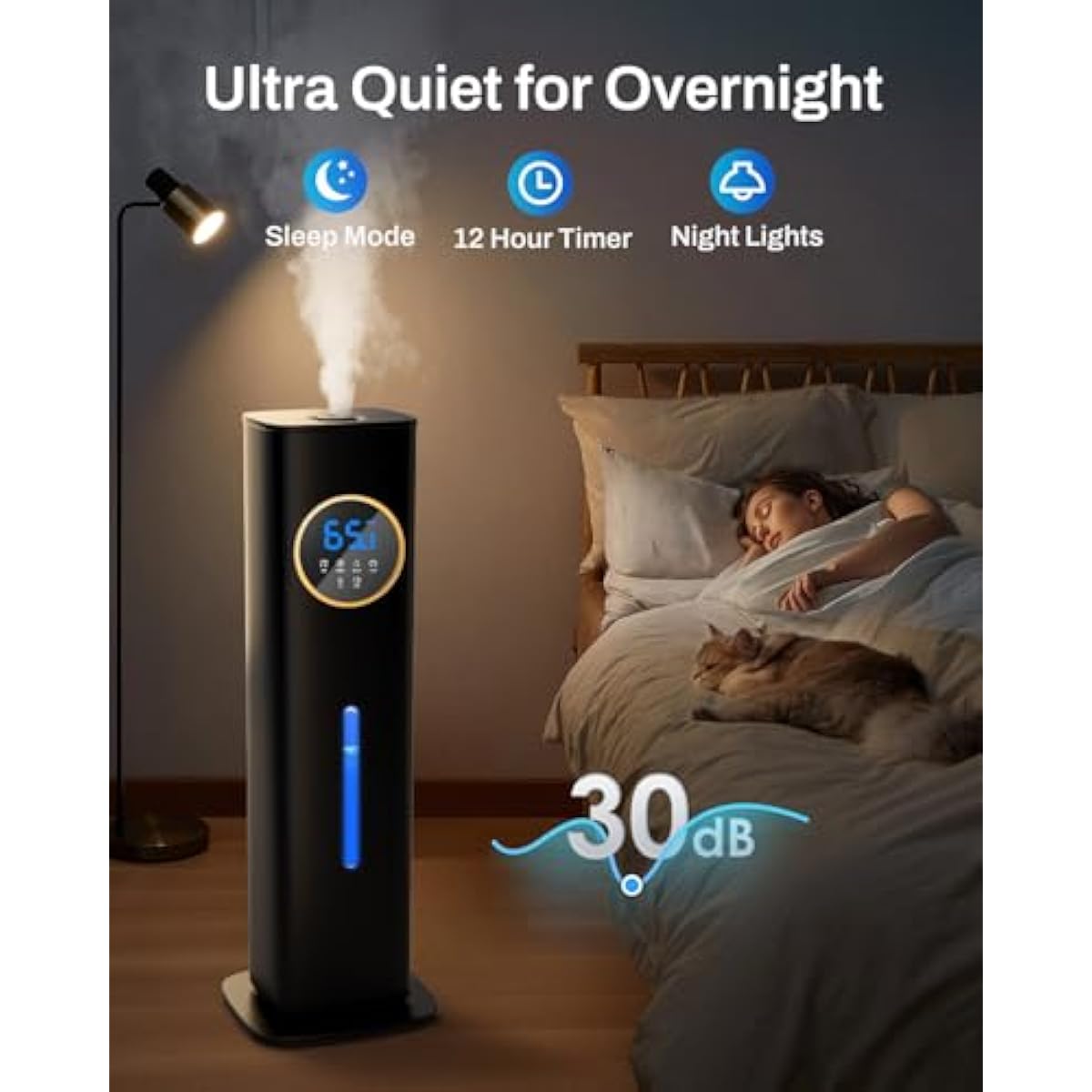 Humidifier Large Room Bedroom with Night Light, 2.1Gal(8L) Humidifiers for Home with Essential Oil Diffuser, Top Fill Whole House Cool Mist Humidifiers for Plants Baby Kids Adults(Black)
