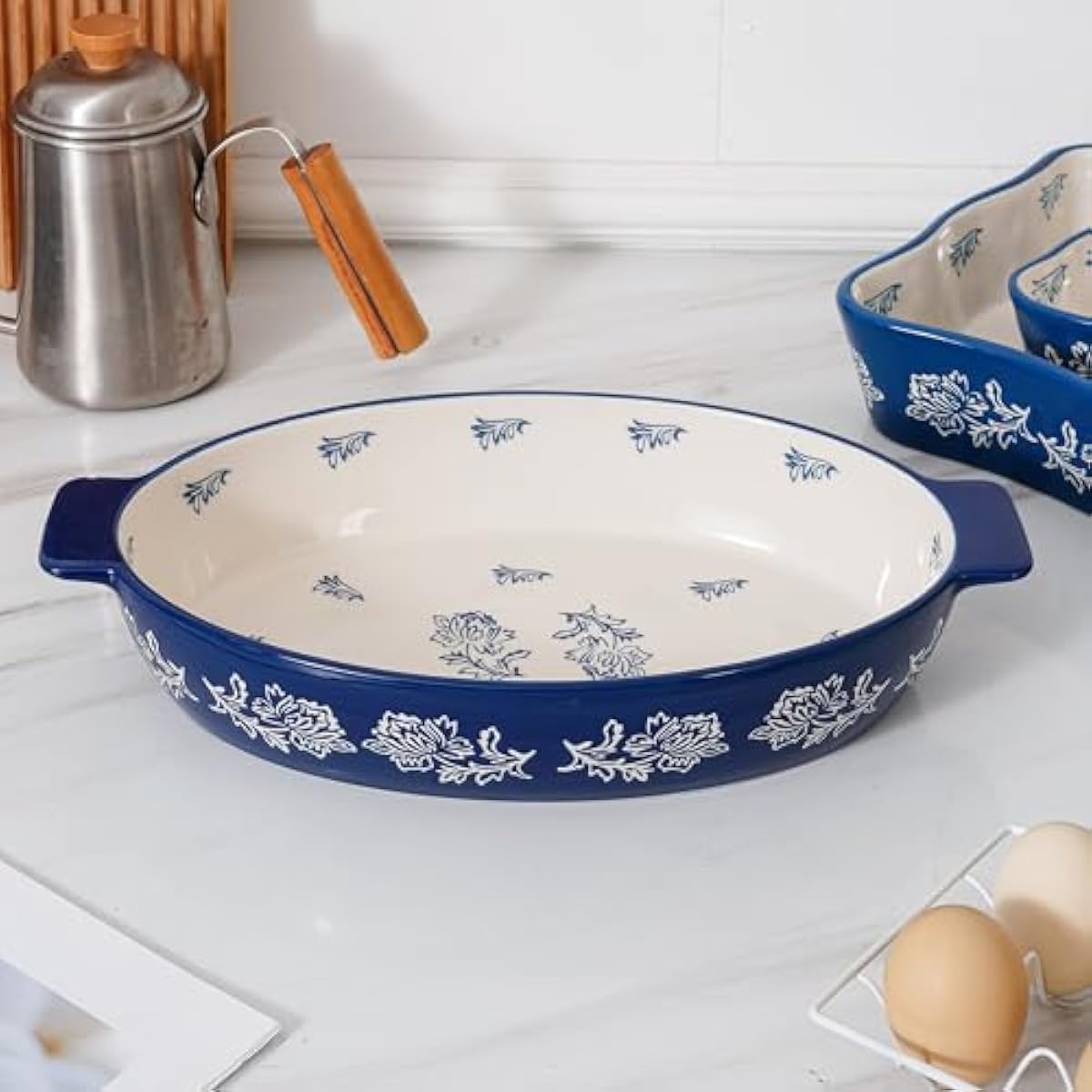 Wisenvoy Casserole Dish Baking Dish Ceramic Au Gratin Baking Dish Lasagna Pan Oval Casserole Dishes for Oven