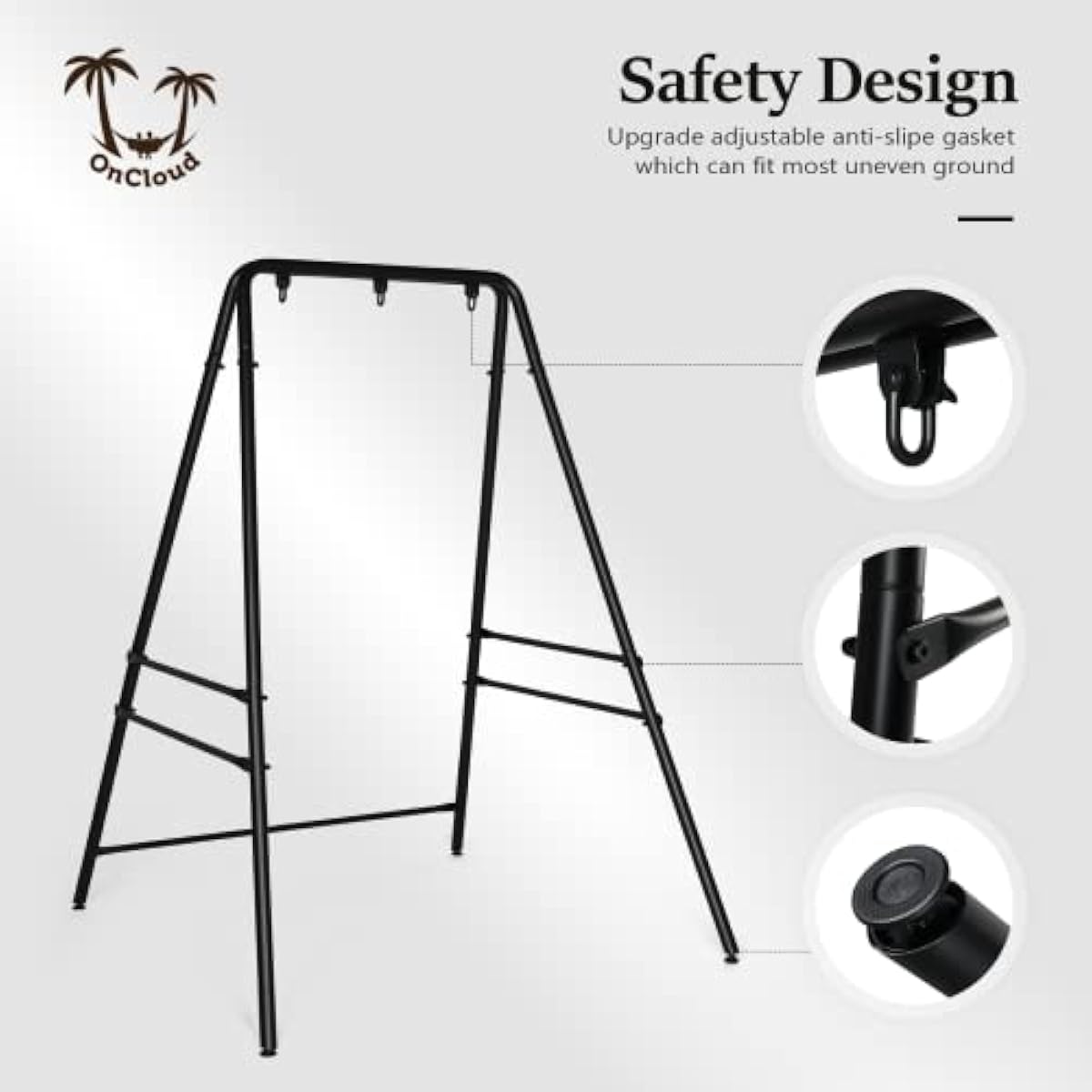ONCLOUD Upgraded Hammock Chair Stand Metal Swing Stand Frame, Heavy Duty Steel Hammock Stand Only for Porch, Backyard, Indoor or Outdoor, Black