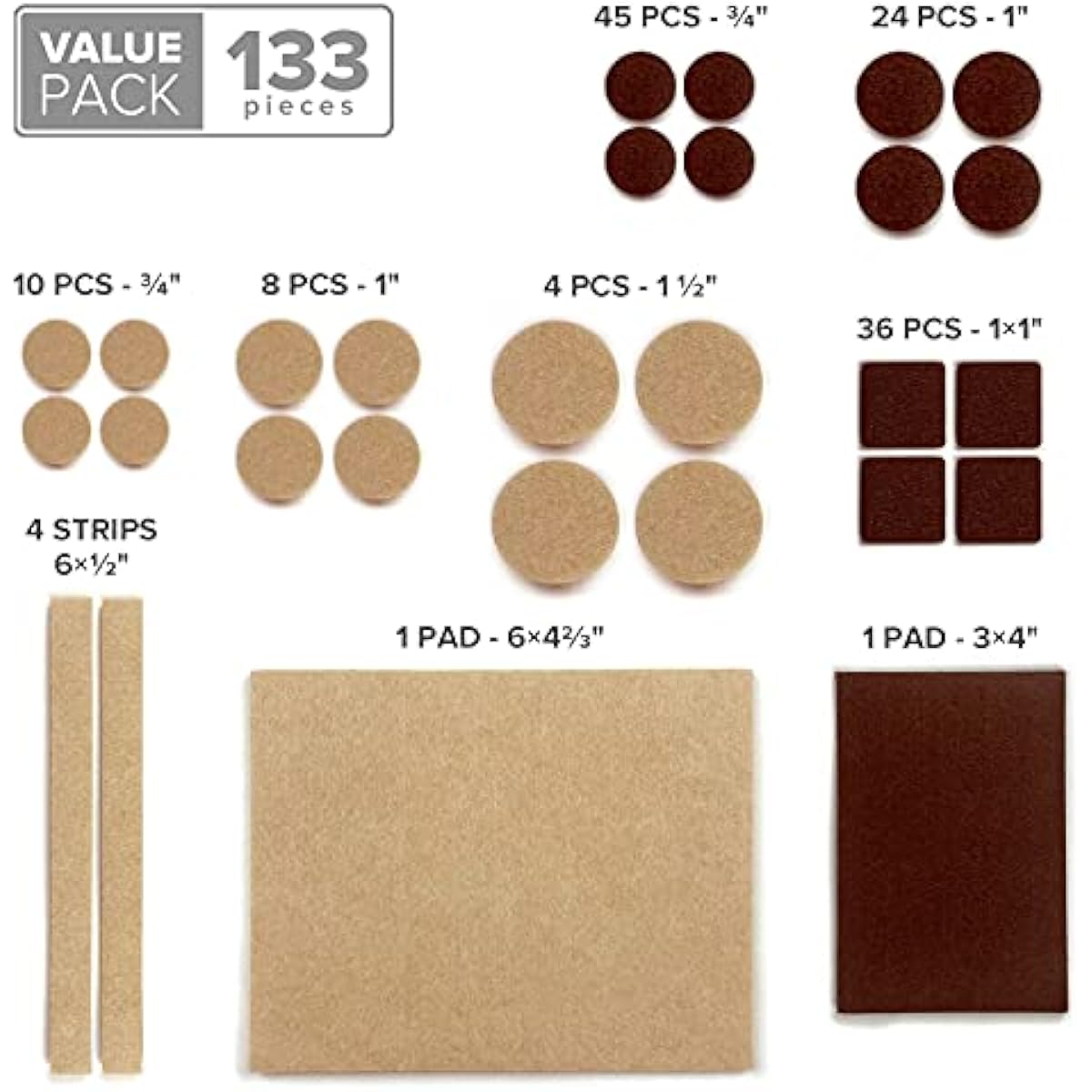Felt Furniture Pads X-PROTECTOR 133 PCS Premium Furniture Pads - Felt Pads Furniture Feet Best Wood Floor Protectors - Protect Your Hardwood & Laminate Flooring! Brown and Beige