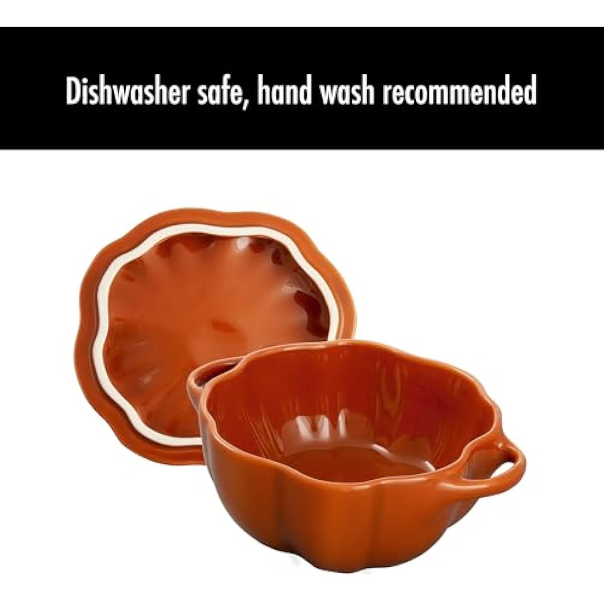 STAUB 0.5-qt Petite Ceramic, Oven & Stove Safe up to 572°F, Pumpkin Dish, Baking , Candy Dish, Burnt Orange