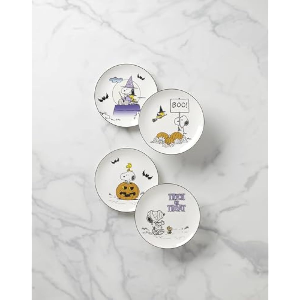 Lenox Dinnerware Set, The Great Pumpkin Accent Plates, Assorted, Set of 4 Porcelain Plates, Halloween Plates, Hand Wash Only, Spooky Salad and Pasta Plate, Halloween Table Decorations (4 Pieces)