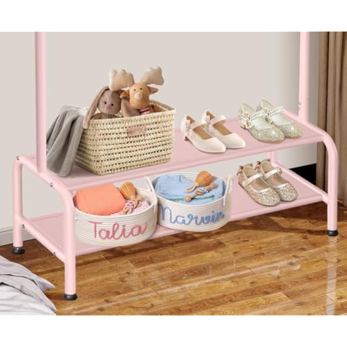 Kids Clothing Rack - Dress Up Storage - Dress Up Rack for Little Girls - Small Kids Costume Wardrobe with 2 Fabric Shelves - Princess Room Bedroom Decor