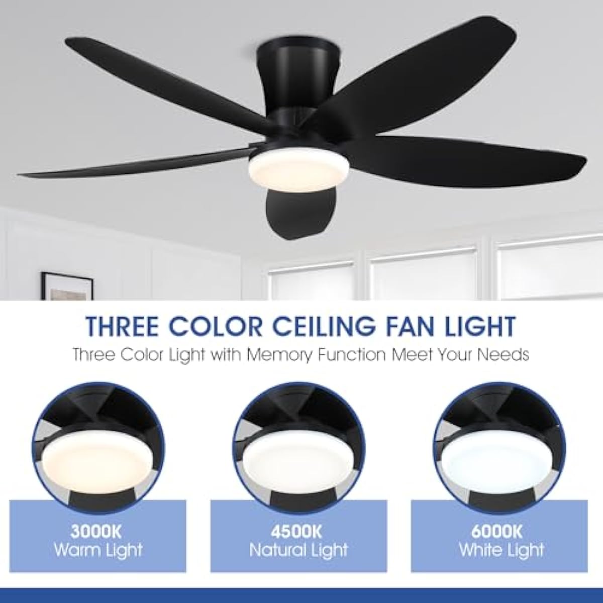 42" Ceiling Fans with Lights-Low Profile Ceiling Fan with Light and Remote/APP Control,Flush Mount,DC Reversible,LED Dimmable Blakc Ceiling Fans for Bedroom,Indoor/Outdoor Patio Use