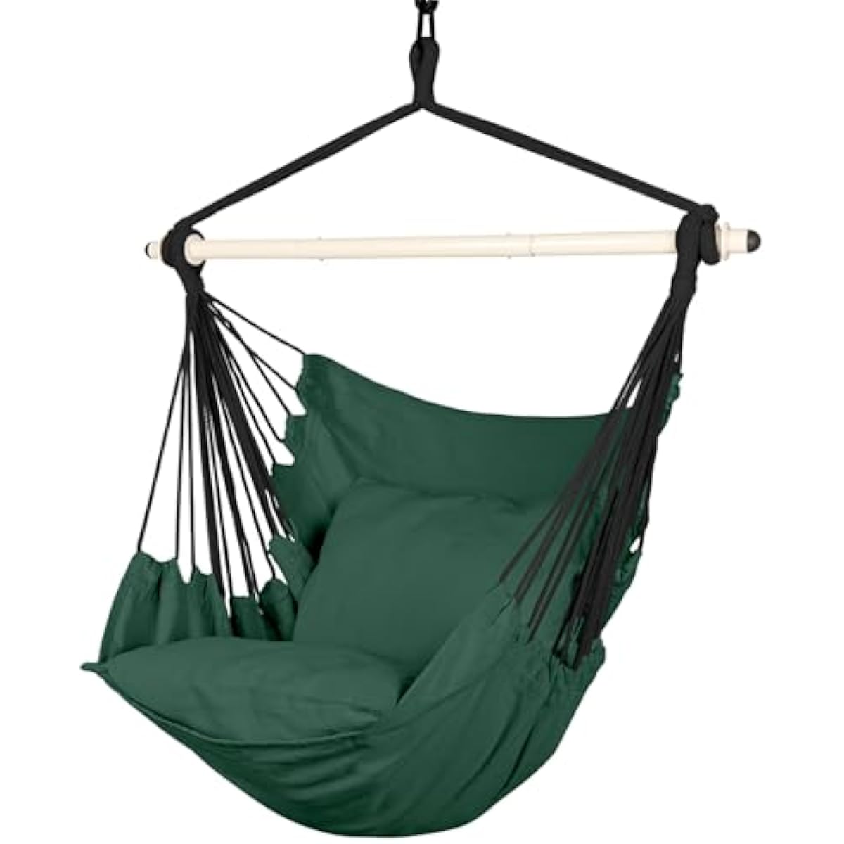 Highwild Hammock Chair Hanging Rope Swing - Max 500 Lbs - 2 Cushions Included - Steel Spreader Bar with Anti-Slip Rings - for Any Indoor or Outdoor Spaces (D- Cushions Included-Green)
