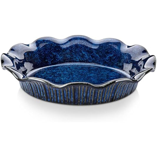 vancasso Ceramic Pie Pan for Baking, 9 inch Deep Pie Plates for Apple Pie, Pot Pie, Tart and Quiche, Reactive Glaze Fluted Pie Pans, Large Pie Dish with Ruffled Edge, Blue, STERN Series