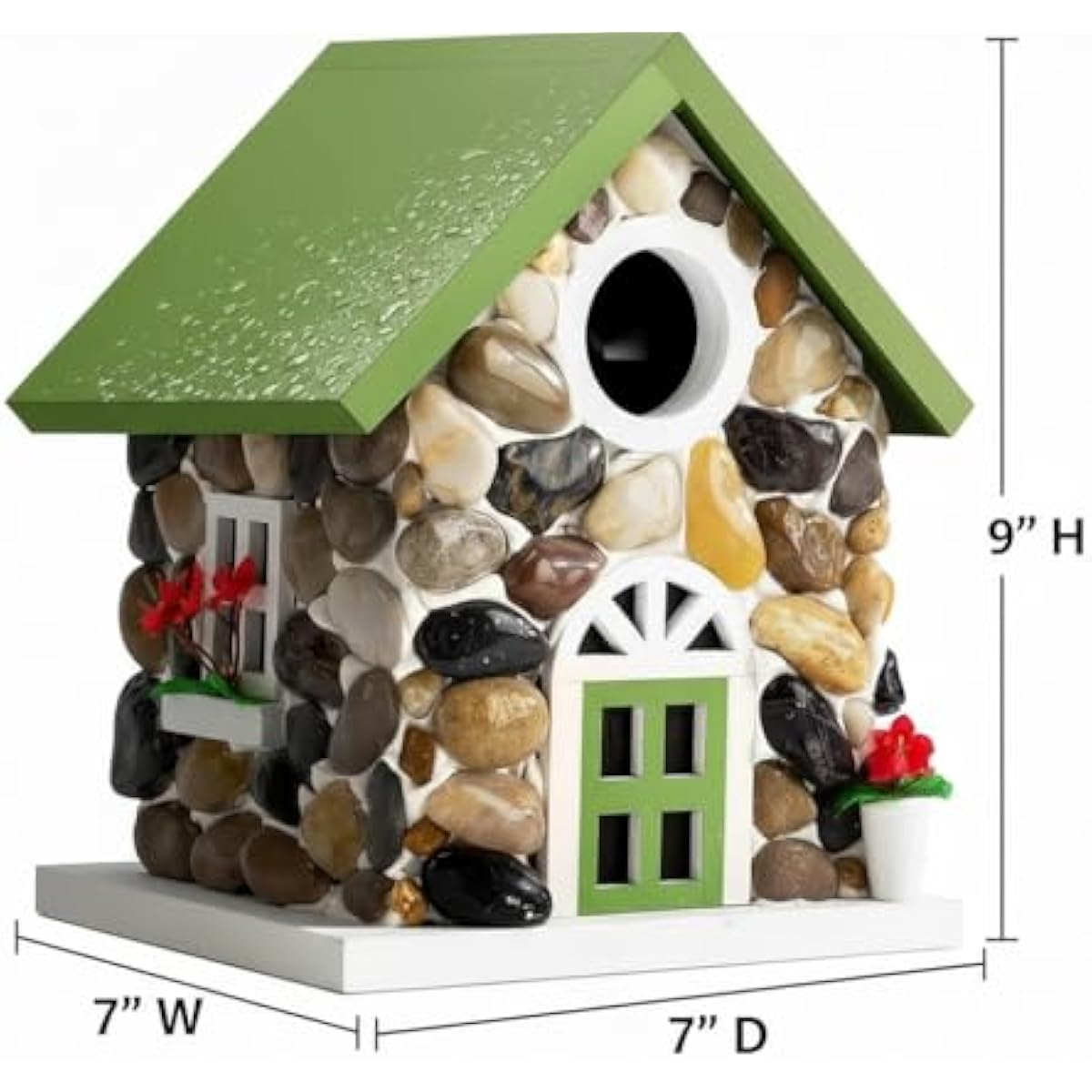 Masterpiece Bluebird House for Outside Clearance,Hanging Bird House for Outdoor, Stone Villa, River Pebbles Birdhouse for Outside, Garden Statue Solid Wood Longtime Lasting, Post Pole Mountable