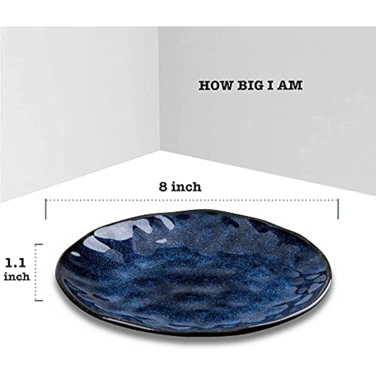 vicrays Ceramic Dessert Salad Plates, 8 Inch, Set of 6, Round, Microwave, Oven, and Dishwasher Safe, Scratch Resistant, Porcelain Fluted Suitable for Snacks, Appetizer, Home, Restaurant (Blue)