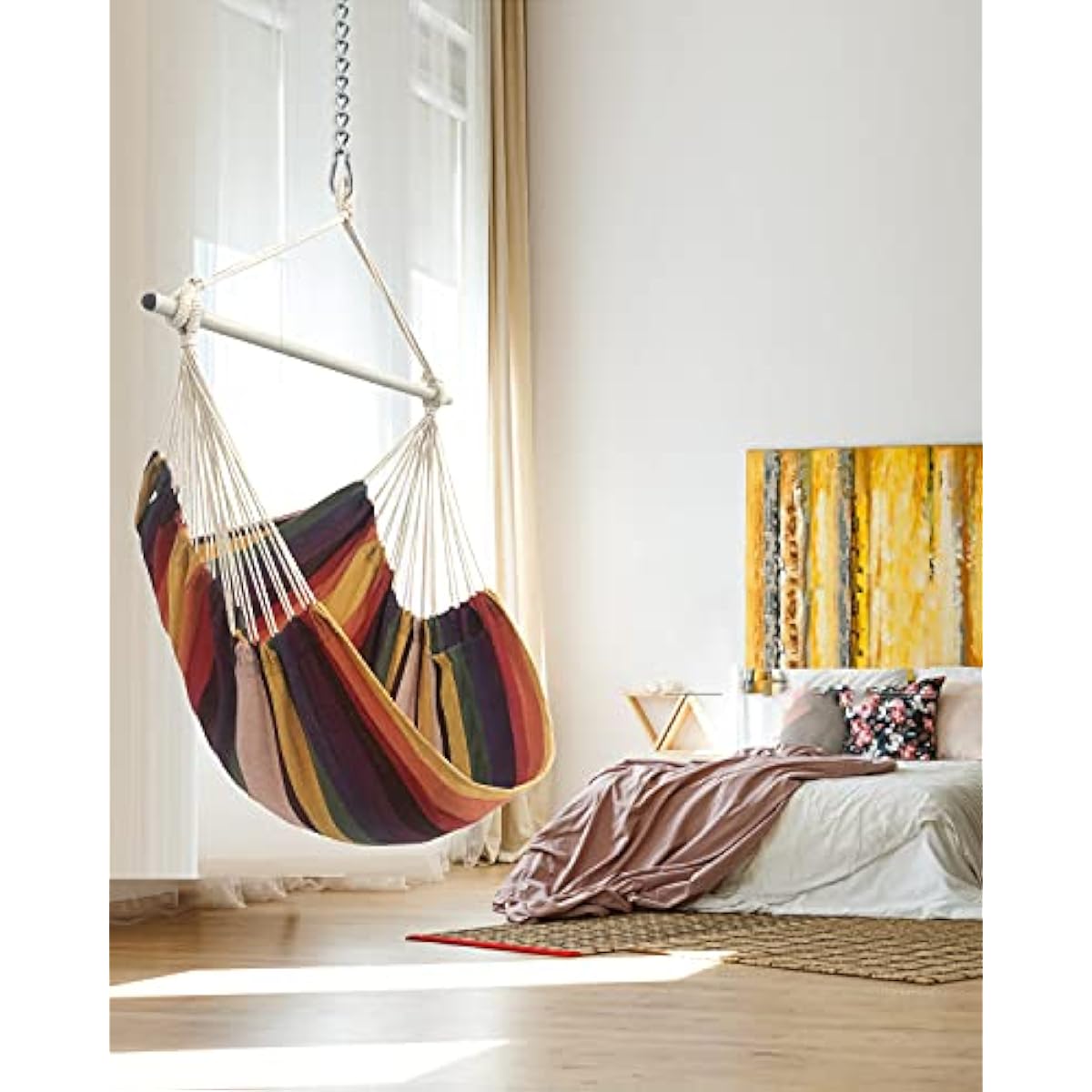 MIZTLI Hammock Chair Swing Indoor Hammock for Bedroom - Max 500 Lbs－Steel Spreader Bar with Anti-Slip Rings-Indoor & Outdoor