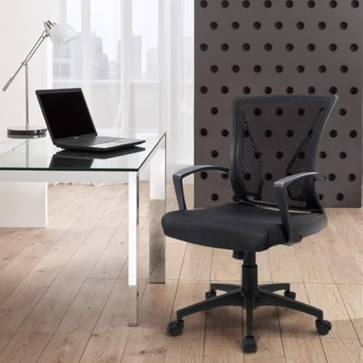Furmax Office Chair Ergonomic Computer Desk Mesh Chair Mid Back Swivel Lumbar Support with Armrest (1, Black)