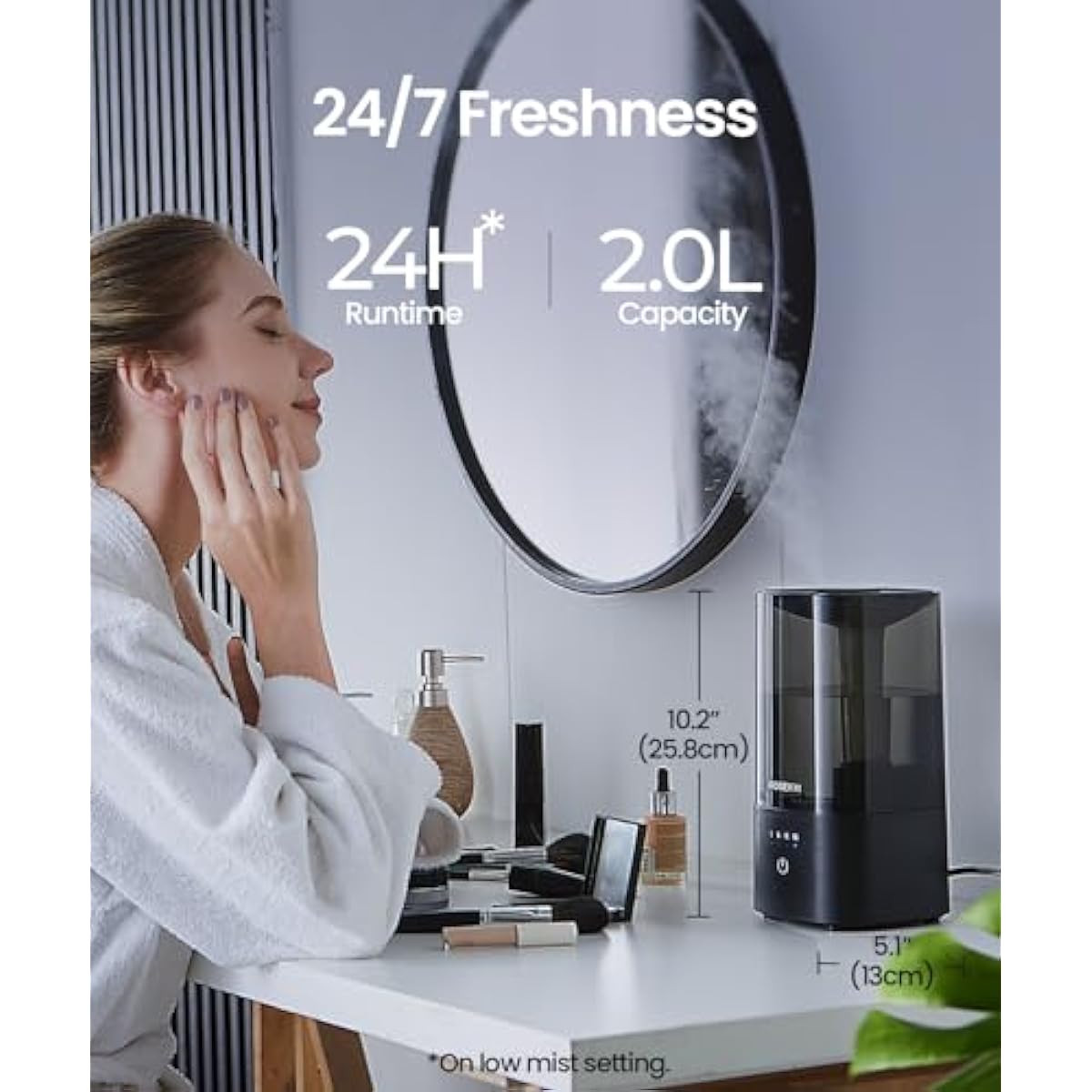 Humidifiers for Bedroom, 2.0L Cool Mist Humidifier for Home Plant and Baby Nursery, Quiet Ultrasonic Humidifier with 360° Nozzle, Auto Shut-Off, Filterless, Black