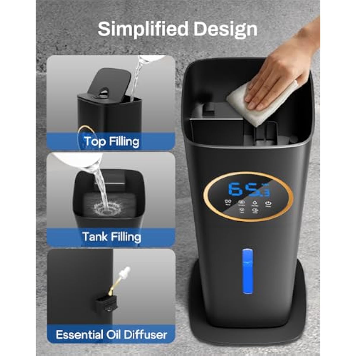 Humidifier Large Room Bedroom with Night Light, 2.1Gal(8L) Humidifiers for Home with Essential Oil Diffuser, Top Fill Whole House Cool Mist Humidifiers for Plants Baby Kids Adults(Black)