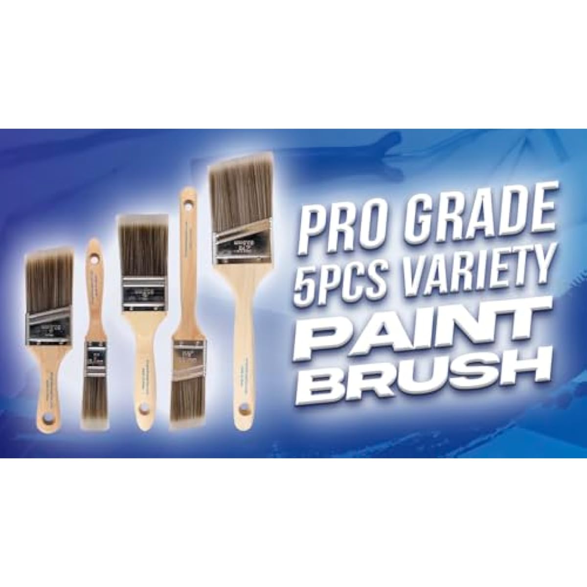 Pro Grade Paint Brushes, 5-Piece Paint Brush Set, Flat & Angle Brushes for Walls, Trim, Cabinets, Interior & Exterior Latex and Oil Paints, Stains