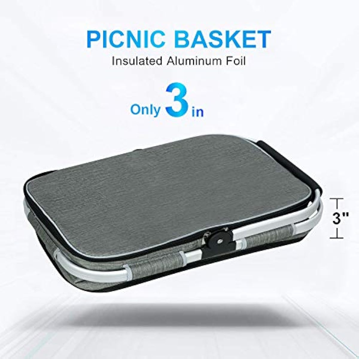 LIQING 35L Large Picnic Basket 2 Layers of Internal Pockets Leak-Proof and Insulated ，Folding with Internal Support for enhansed Stability, Wedding Gifts for Couple(Grey)