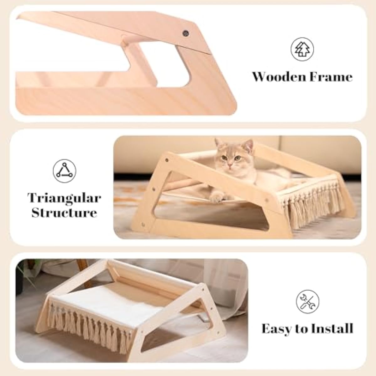 CHEERHOME PETS Cat Hammock Bed with Removable Washable Cover, Pet Couch Sofa for Indoor Cats Elevated Kitty Lounge Chair Suitable for Puppy, Wooden Cat Furniture(Large)