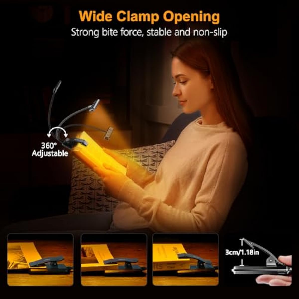 Gritin 19 LED Rechargeable Book Light for Reading in Bed with Memory Function- Eye Caring 3 Color Temperatures,Stepless Dimming Brightness,90 Hrs Runtime Lightweight Clip on Light for Book Lovers