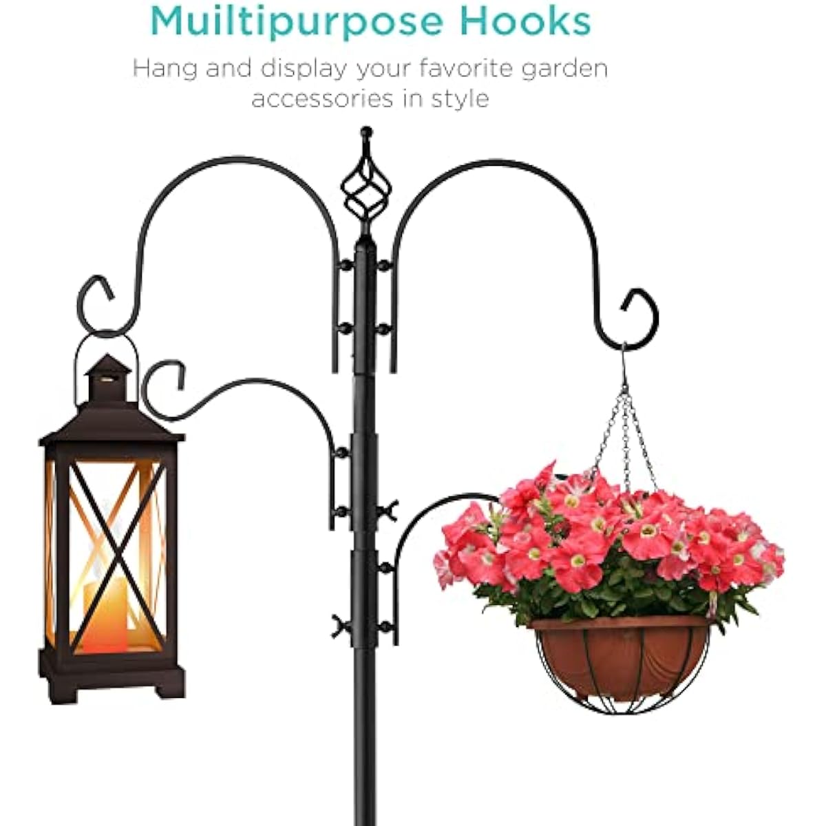 Best Choice Products 91in 4-Hook Bird Feeding Station, Steel Multi-Feeder Kit Stand for Attracting Wild Birds w/ 2 Bird Feeders, Mesh Tray, Bird Bath, 4-Prong Base - Black
