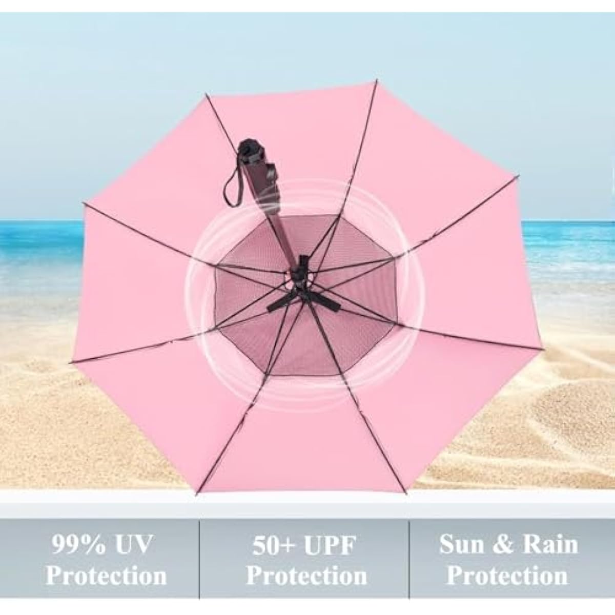 Umbrella with Fan and Mist Spray, 2025 upgraded UV Blocking Umbrella with Fan and Mister for Summer outdoor activities