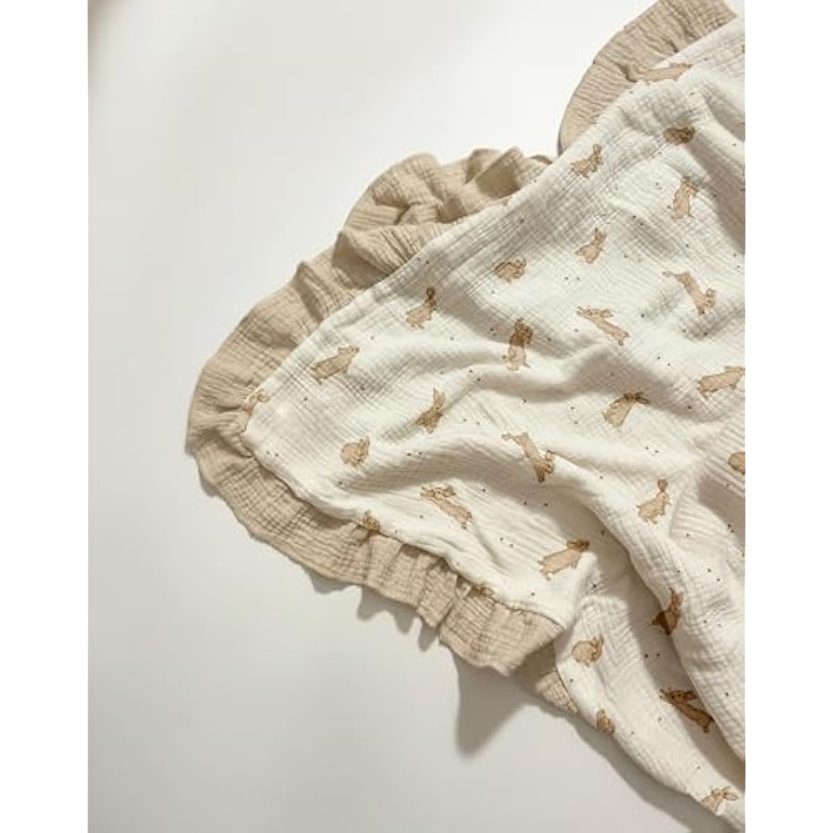 Muslin Ruffled Baby Blanket, Extra Large 52 x 52 Inches, Soft Breathable Cotton Crib Blanket for Newborn Infant Toddler (Hoppy Dreams-Ruffled, Printed)