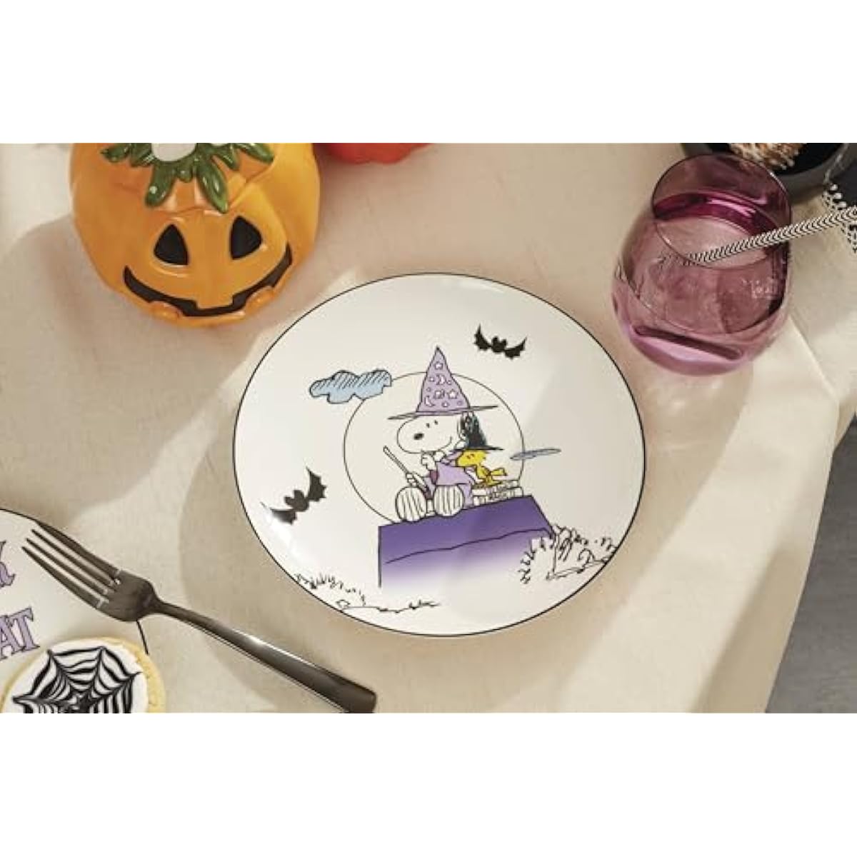 Lenox Dinnerware Set, The Great Pumpkin Accent Plates, Assorted, Set of 4 Porcelain Plates, Halloween Plates, Hand Wash Only, Spooky Salad and Pasta Plate, Halloween Table Decorations (4 Pieces)