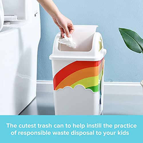 Rainbow Trash Can I Waste Basket for Kids Room - Swing Top Trash Can with Lid - Spill Proof Garbage Can for School & Daycare - For Baby Nursery and Rainbow Themed Room Rainbow Newborn Gift