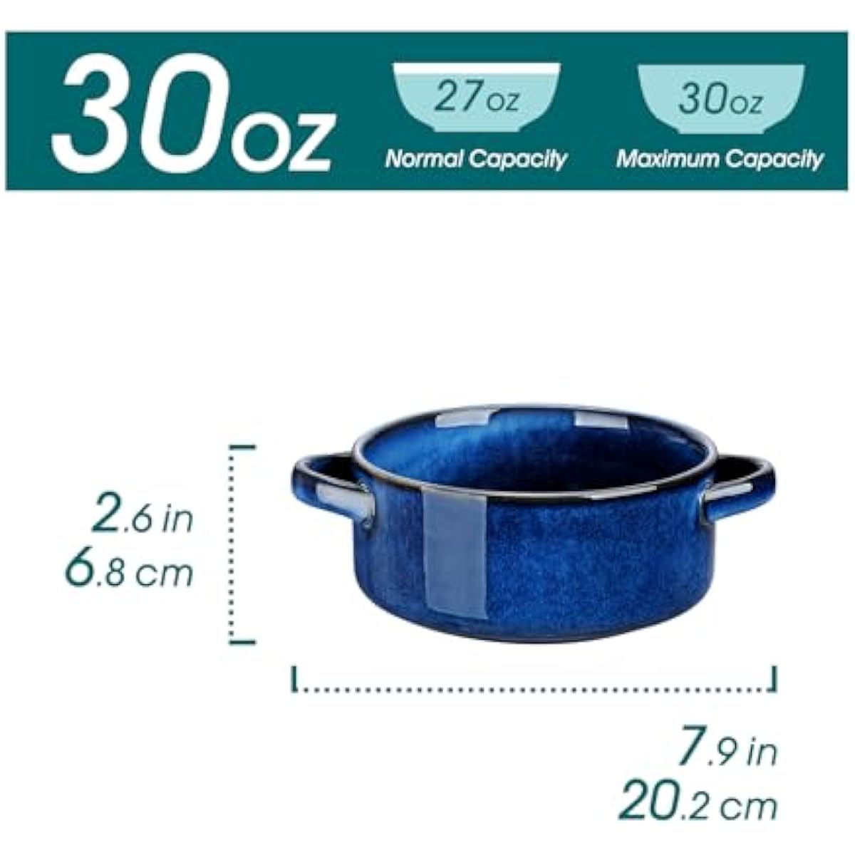 vancasso Starry Soup Bowls with Handles, 30 Oz French Onion Soup Bowls, Oven safe soup bowls for Cereal, Pasta, Chilli, Stew, Large Soup Crocks Set of 4, Blue