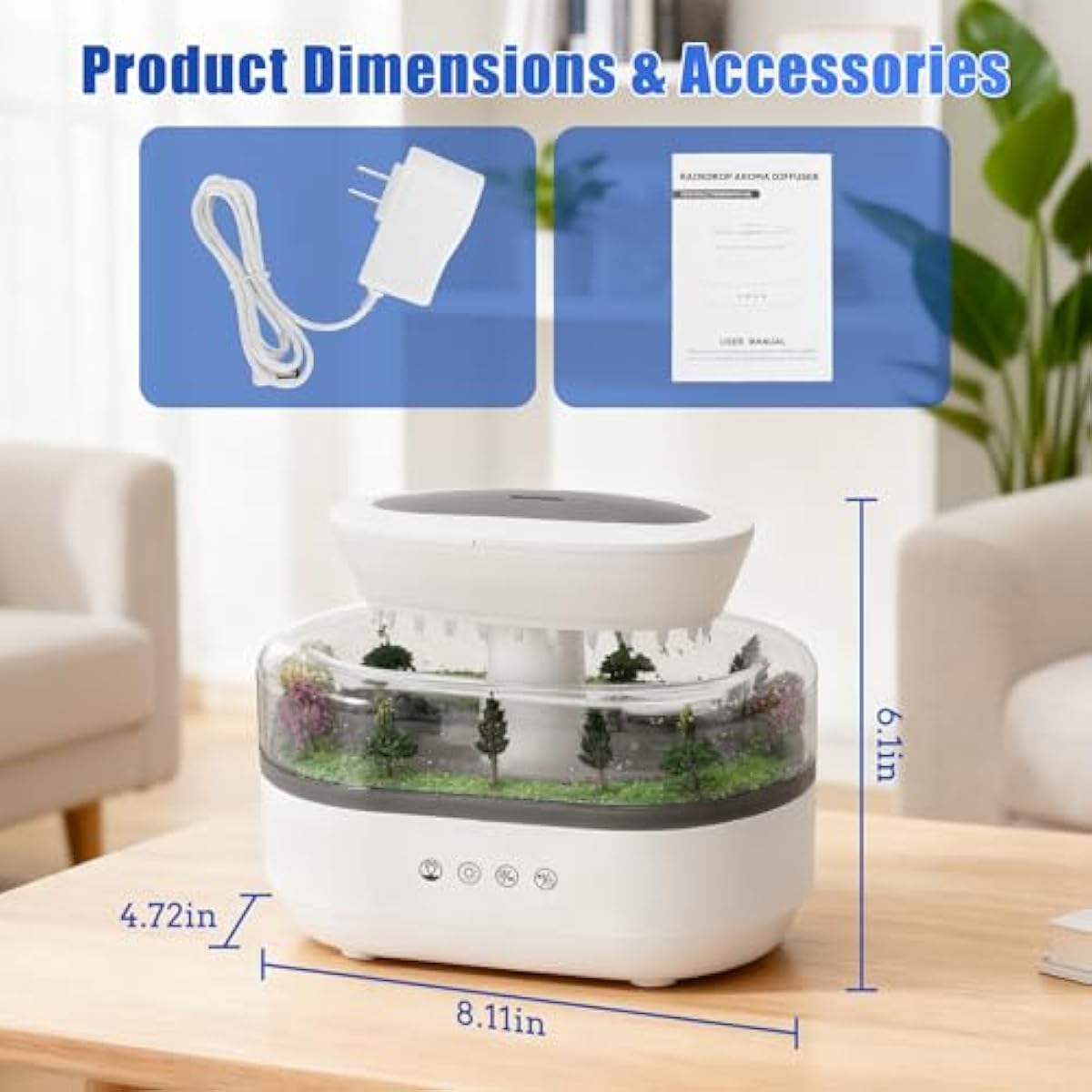 Rain Cloud Humidifier Diffuser with White Noise Rain Sounds, 7-Color Lights & Water Drip Micro-Landscape, 250mL Large Tank, Silent Auto-Off for Bedroom Sleep, Office Relaxation