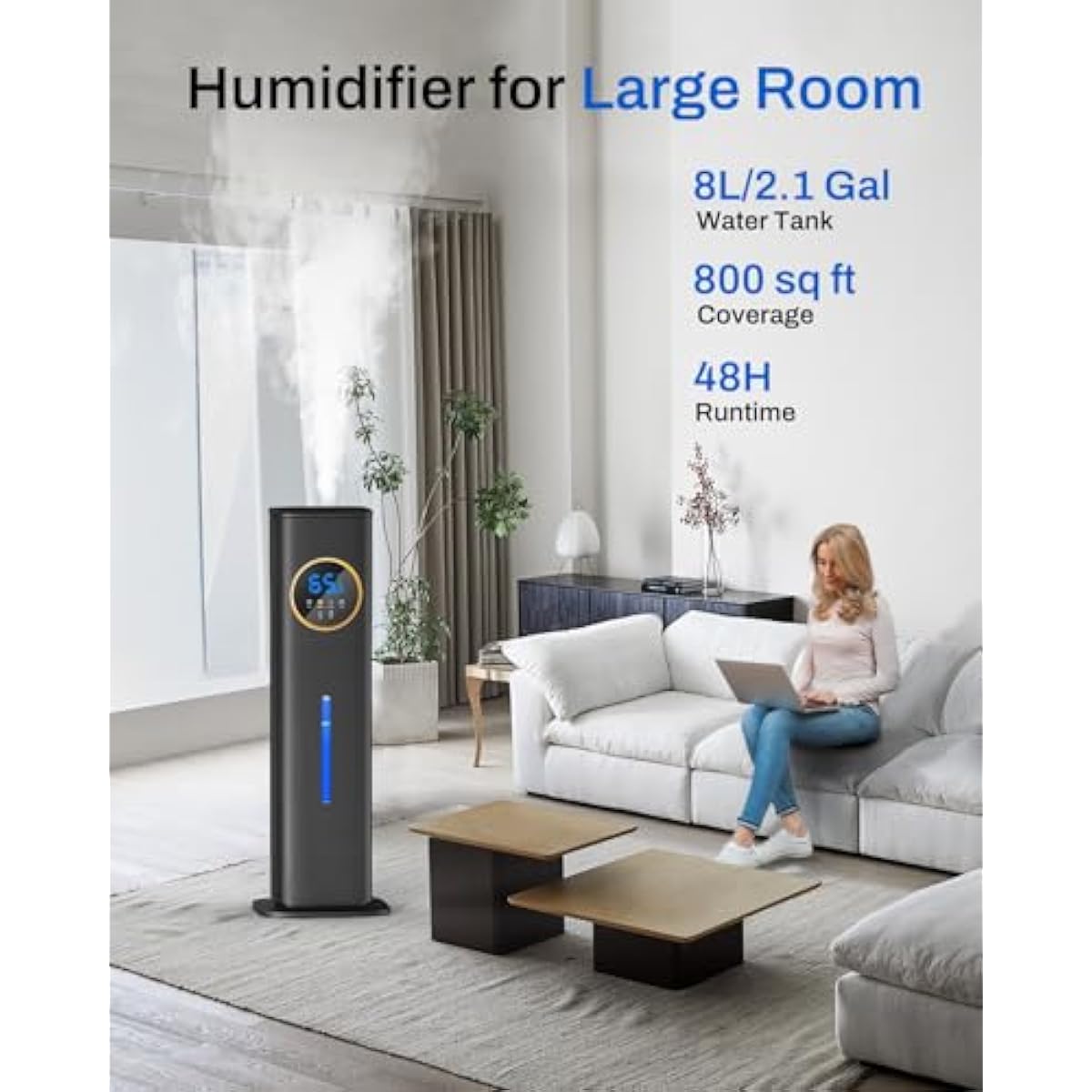 Humidifier Large Room Bedroom with Night Light, 2.1Gal(8L) Humidifiers for Home with Essential Oil Diffuser, Top Fill Whole House Cool Mist Humidifiers for Plants Baby Kids Adults(Black)