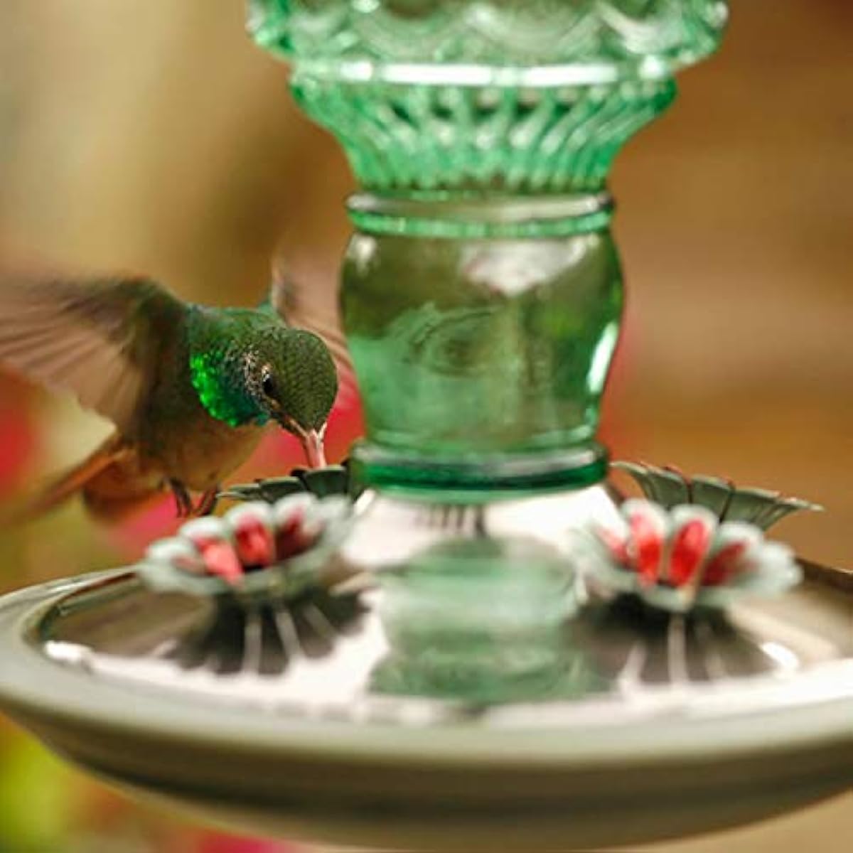Perky-Pet Glass Bottle Hummingbird Feeder - Outdoor Garden Décor Humming bird Feeder, 8108-1SR - 10 Fl Oz Nectar Capacity - Durable Green Antique Design - Hang from Tree, Porch, Deck, Hook